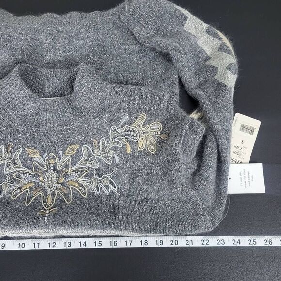 Vtg Santoria Womens Silk Angora Sweater Small Grey Lambswool Beaded Artsy NWT - Picture 6 of 7